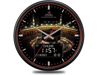 Islamitische Gebedsklok Digitale LED Wandklok Zwart - 5 Azan Alarmen - Wit Model!