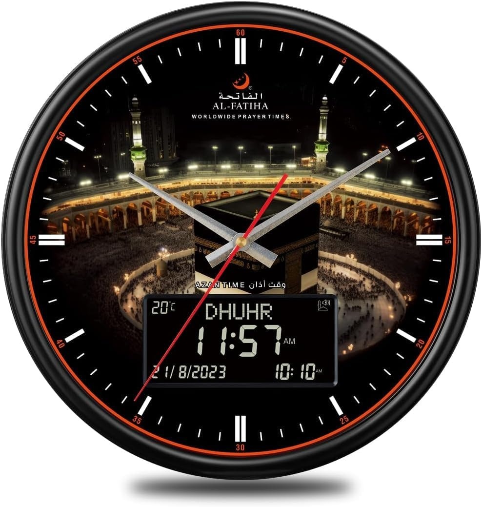 Islamitische Gebedsklok Digitale LED Wandklok Zwart - 5 Azan Alarmen - Wit Model!