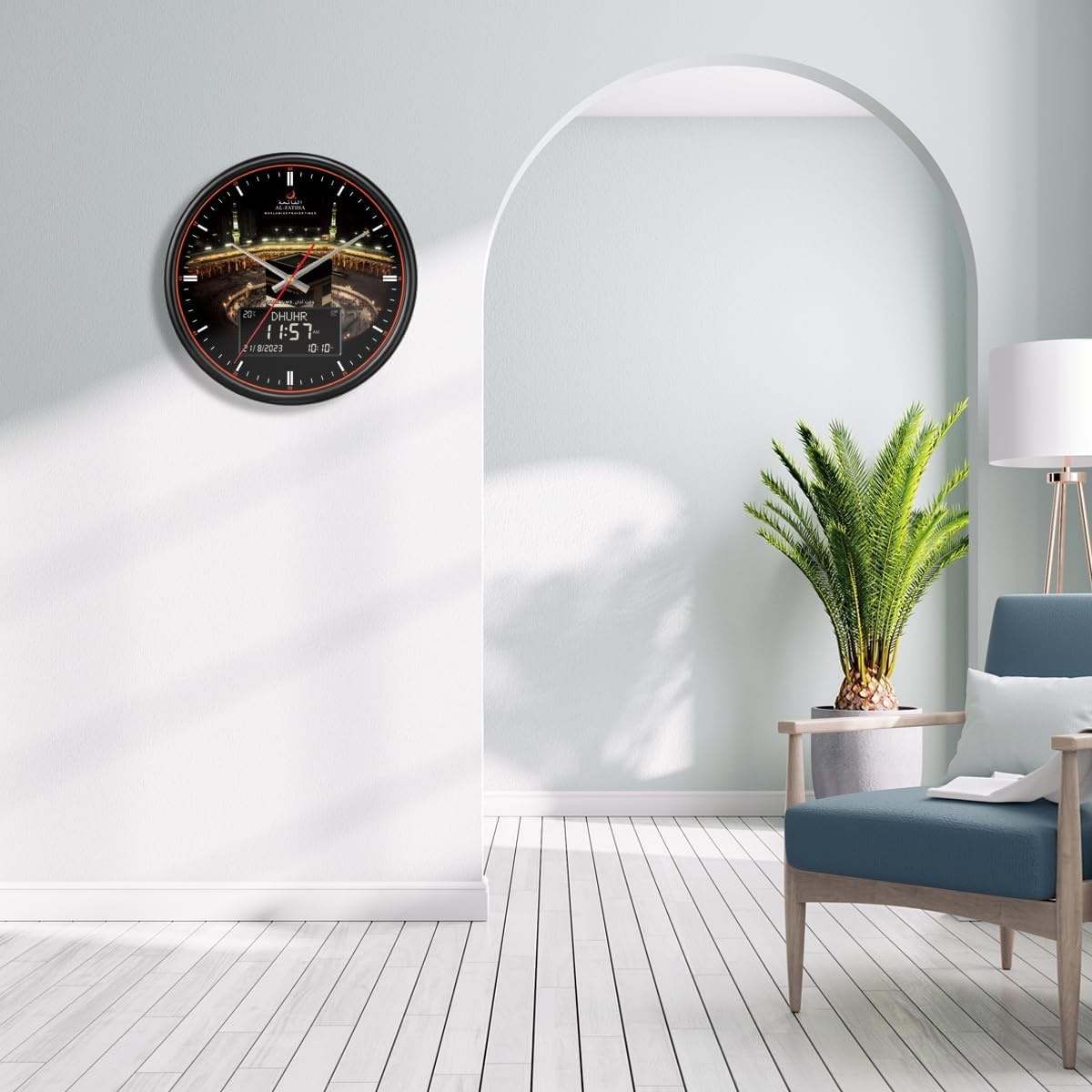 Islamitische Gebedsklok Digitale LED Wandklok Zwart - 5 Azan Alarmen - Wit Model!