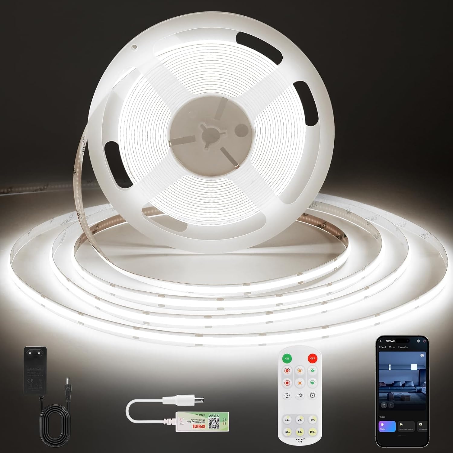 COB LED Strip 10m Neutraal Wit - Slim, Muziek & Timer, 29% Korting!