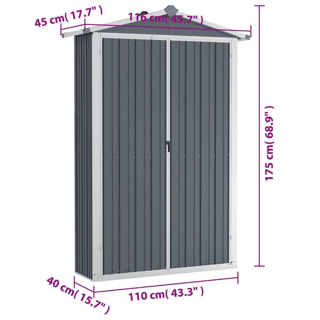 Tuinschuur 116x45x175cm Staal Grijs - 35% Korting!