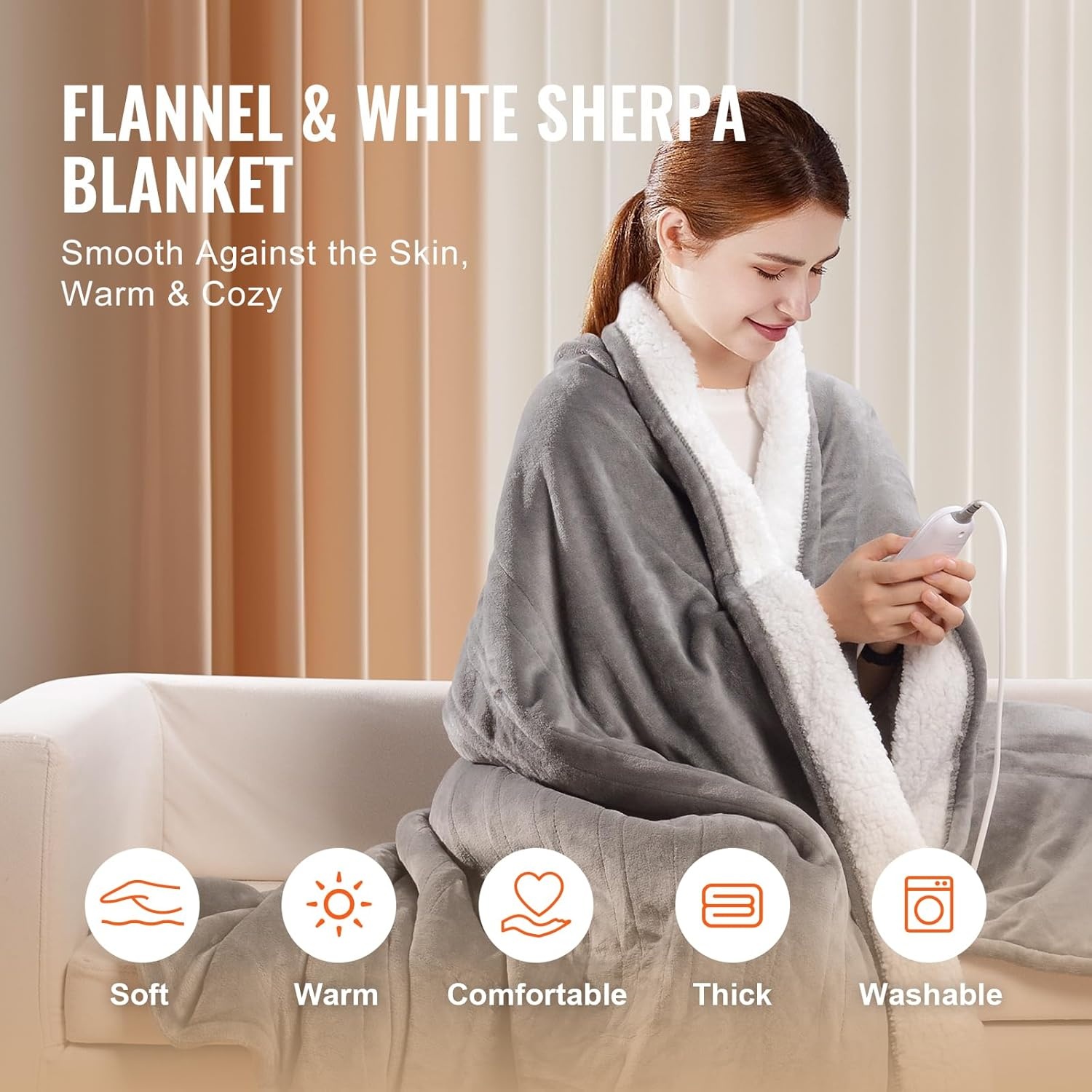 Elektrische deken Flanel Lamsvacht Grijs 150x200 cm - 33% Korting
