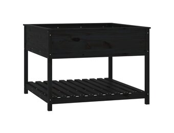 Plantenbak met schap van grenenhout - 111,5x111,5x81 cm - Zwart (34% korting)