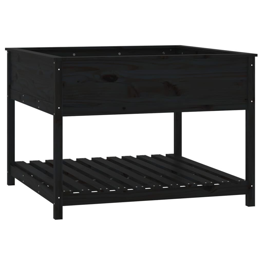 Plantenbak met schap van grenenhout - 111,5x111,5x81 cm - Zwart (34% korting)