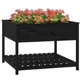 Plantenbak met schap van grenenhout - 111,5x111,5x81 cm - Zwart (34% korting)