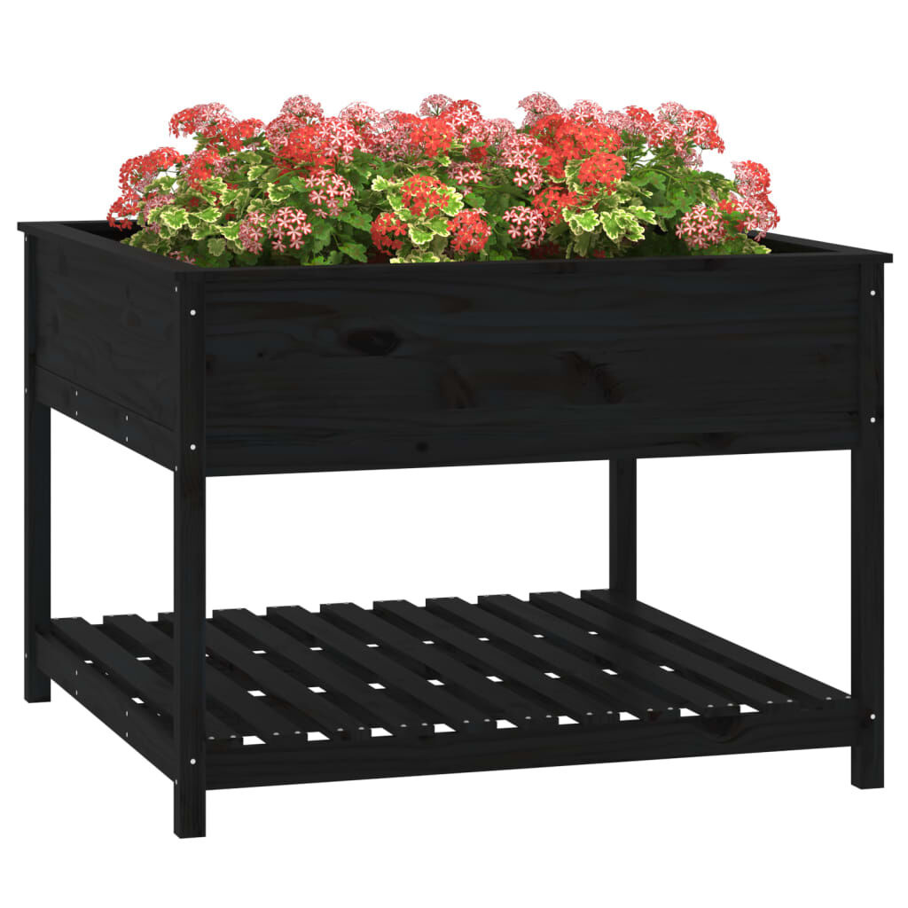 Plantenbak met schap van grenenhout - 111,5x111,5x81 cm - Zwart (34% korting)