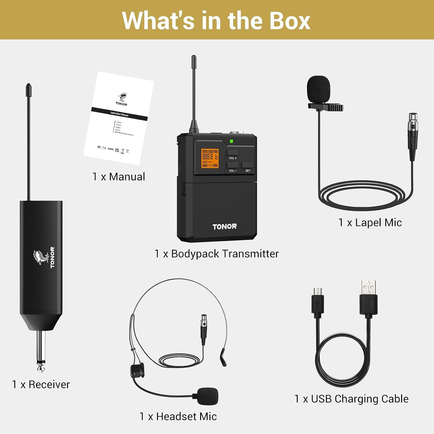 Draadloze Microfoon UHF met Headset & Lavalier - 5 Kanalen, 60M Bereik, 47% Korting