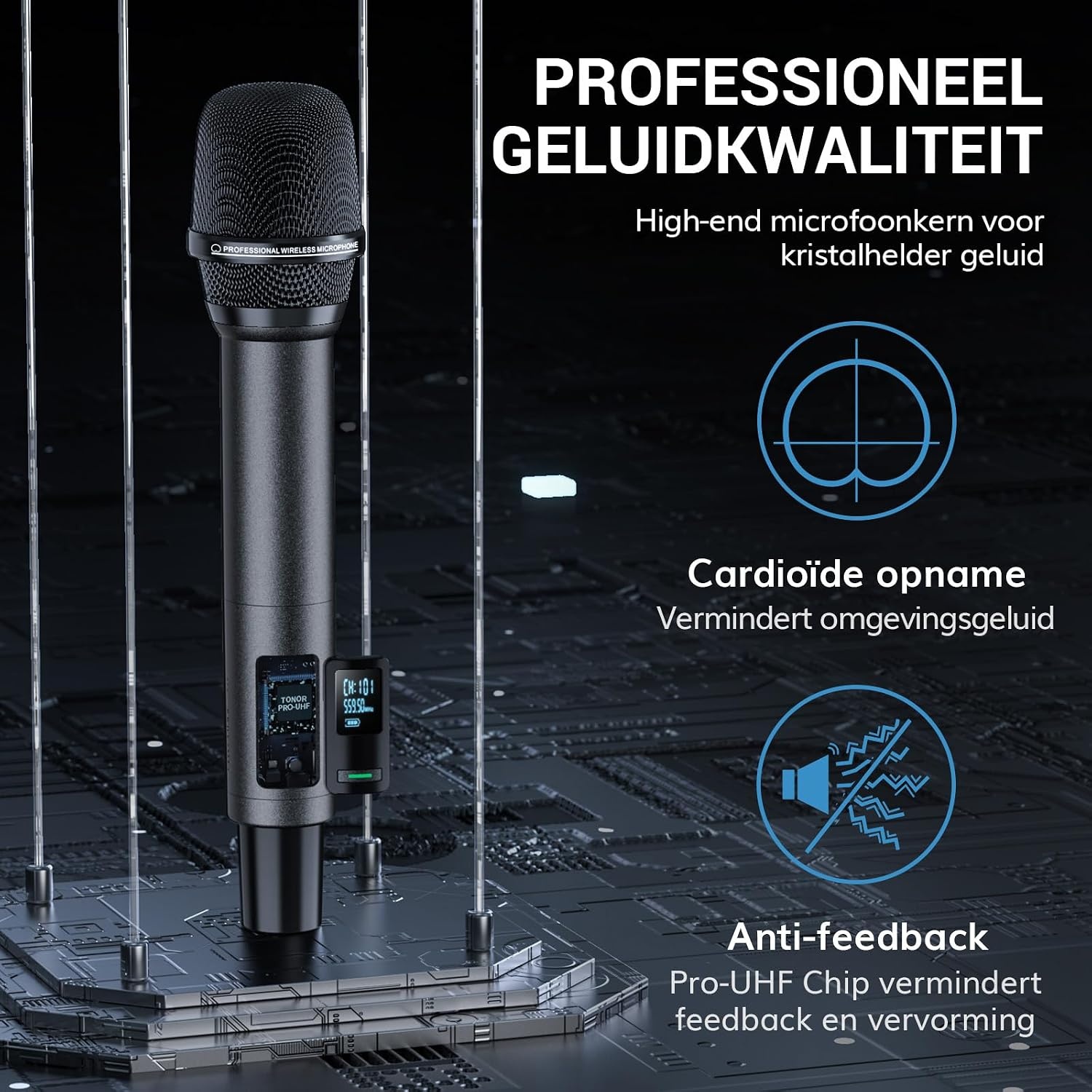 Draadloze Microfoon Set | UHF | 60m Bereik | 2 Microfoons