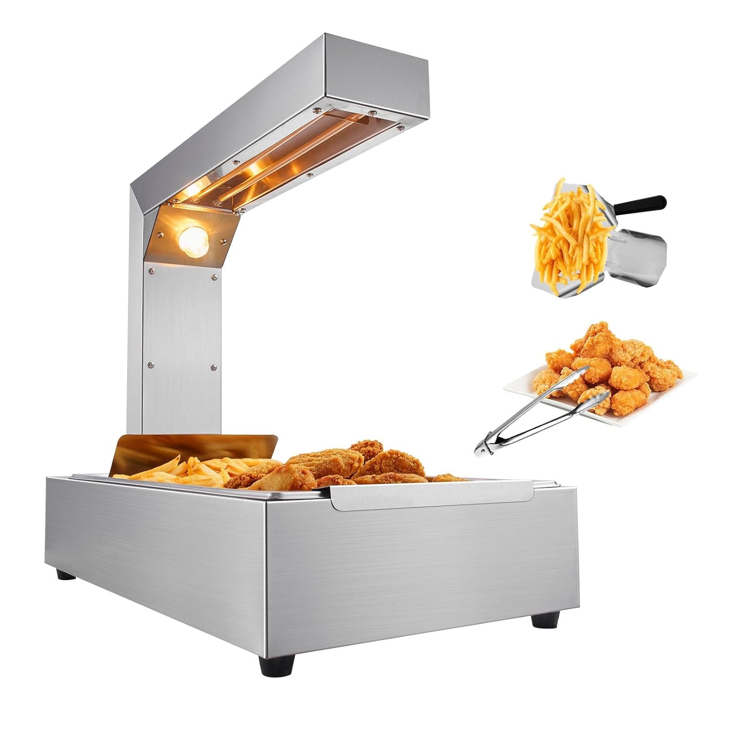 VEVOR 750 W warmtebrug voedselverwarmer 605 x 343 x 555 mm friet frituurbak, one-touch-bediening warmhoudapparaat elektrische frietverwarmer met voedselclip max. 50 ℃ cafetaria, snackbar enz.