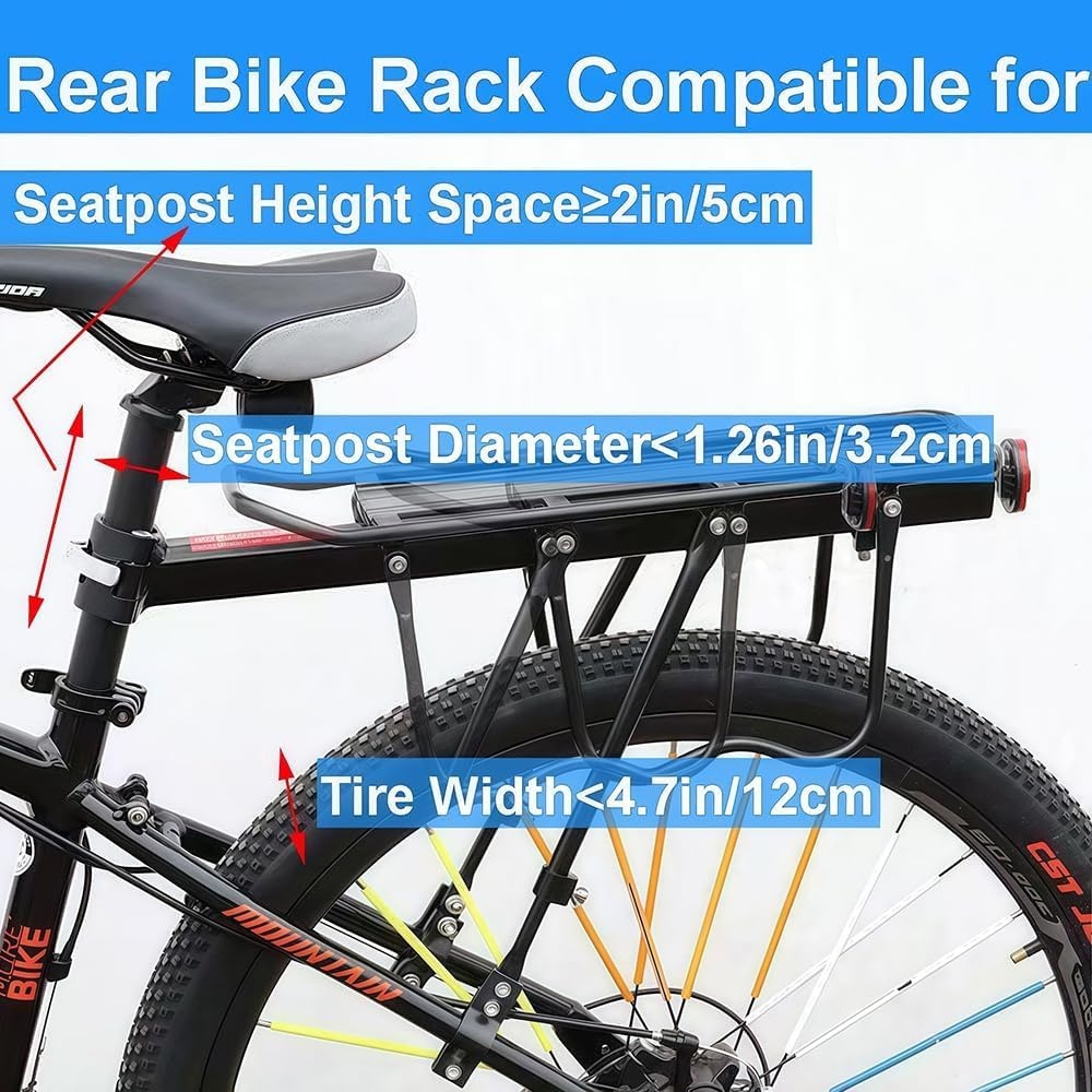 Achterste Bike Rack voor fiets, 110Lbs/50kgs capaciteit fiets bagagerek met reflecterende, verstelbare Quick Release Mountain Road fiets Cargo Rack