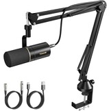 TONOR TD510+ Dynamische USB/XLR Microfoon Zwart met Boom Arm voor Podcast, Streaming en Opname