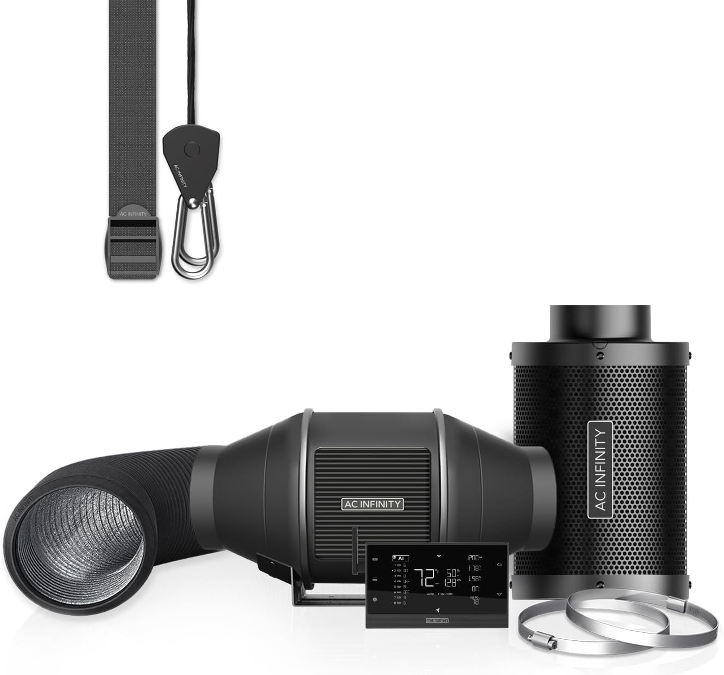 AC Infinity Luchtfiltratie Pro Kit 4-Inch PRO met Inline Ventilator, Carbon Filter en WiFi Klimaatregeling