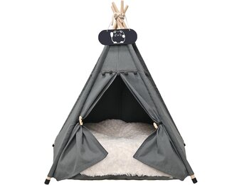 Tipi Tent voor huisdieren met dubbelzijdig kussen, hondentent, afneembaar en wasbaar, luxe hondenmand, kattentent en huisjes, 60 x 60 x 70 cm