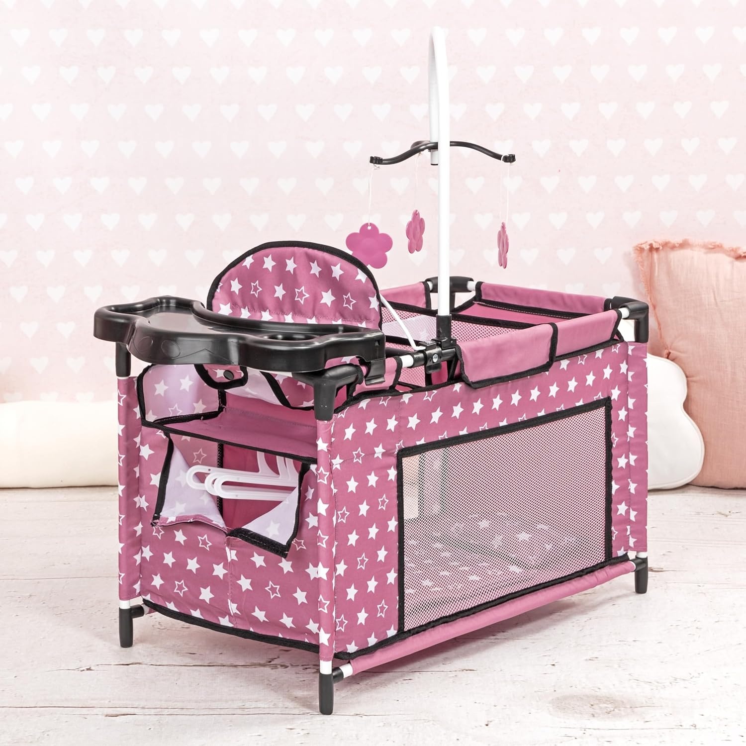 Bayer Design 62676AA Poppenbed met geïntegreerde kinderstoel, kastcompartiment, mobiel, kussen