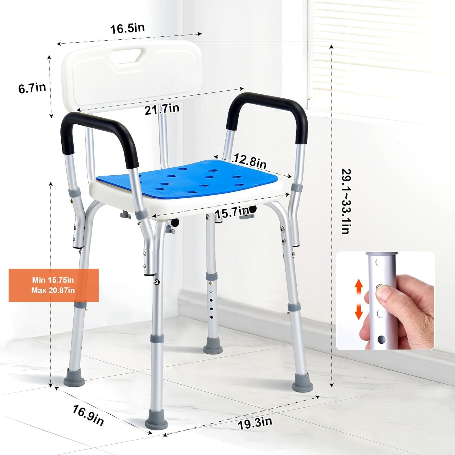 VEVOR Douchestoel, 180 kg capaciteit, douchezitting met rug, in hoogte verstelbare douchekruk, antislip badkamerbank badstoel voor ouderen en gehandicapten