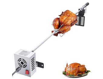 VEVOR Elektrische braadset, belasting van 12 kg, grill met 9 W motor, snelheid 4 omw/min, automatische braadpan voor buiten, roestvrij staal, automatische rotatie, set voor kippen, eend, kalkoen