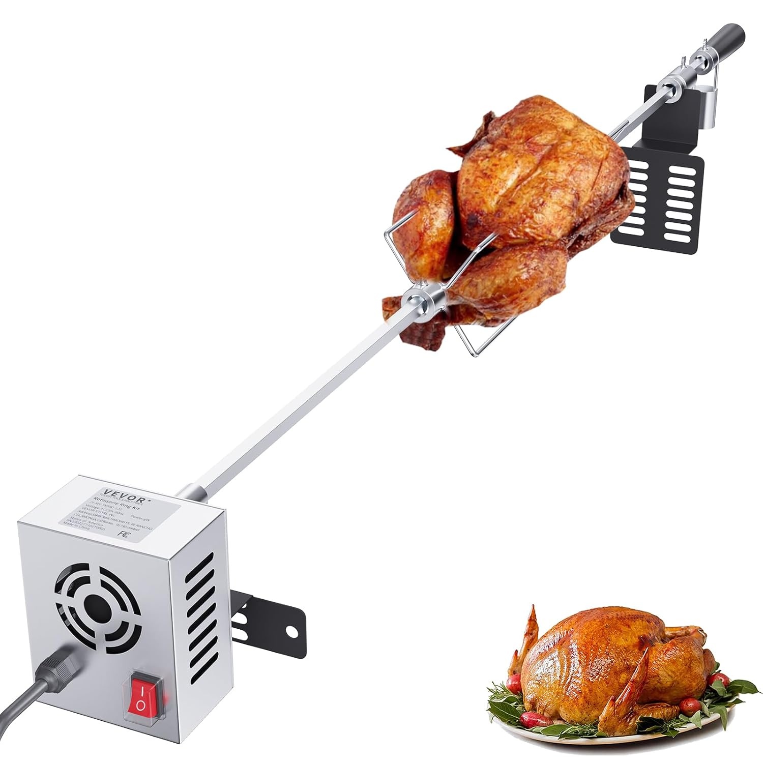 VEVOR Elektrische braadset, belasting van 12 kg, grill met 9 W motor, snelheid 4 omw/min, automatische braadpan voor buiten, roestvrij staal, automatische rotatie, set voor kippen, eend, kalkoen