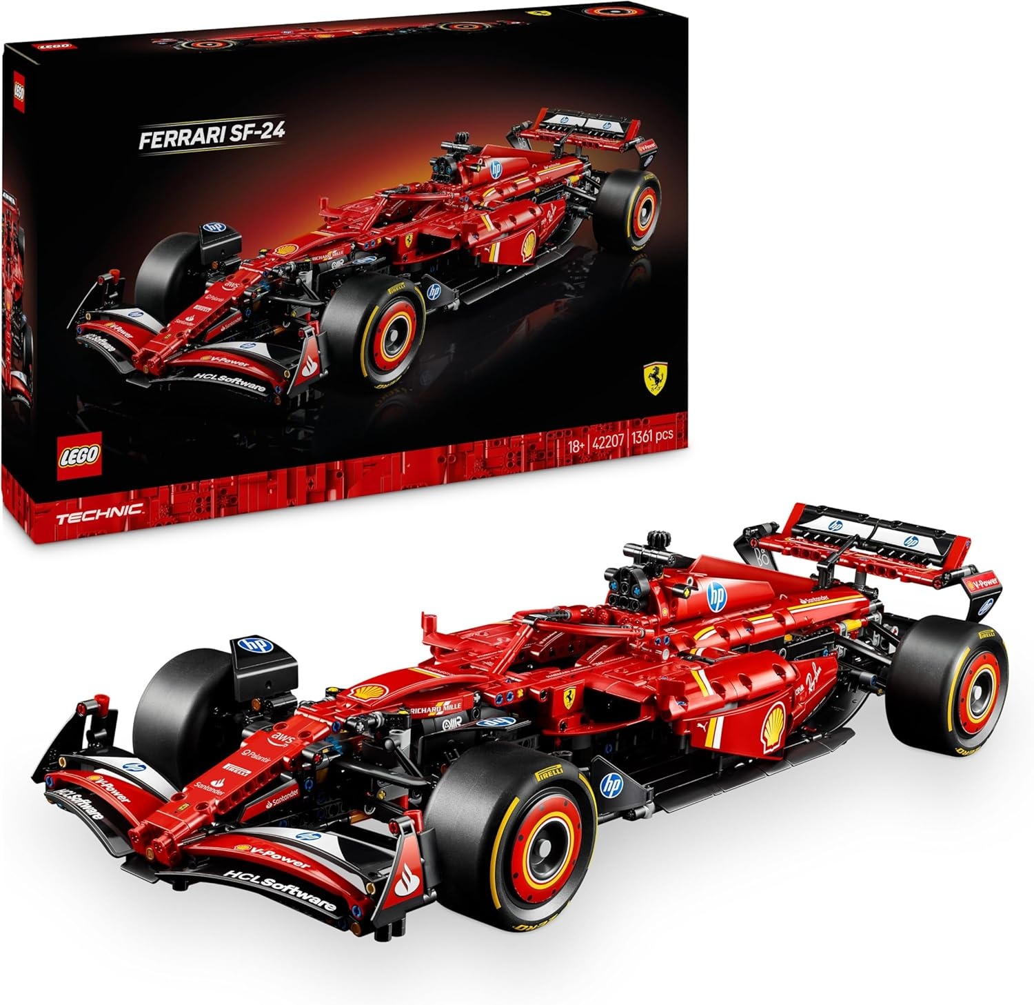 LEGO Technic Ferrari SF-24 F1 auto Bouwpakket voor Volwassenen met 1:8 Schaal Modelauto met V6-Motor, Besturing en DRS, Formule 1 Vaderdag Cadeau voor Hem, Haar, Alle Fans van Motorsport 42207