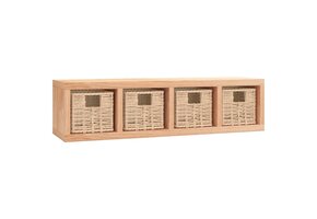 Wandschap met manden van massief walnotenhout, 62x18x16 cm - 29% korting