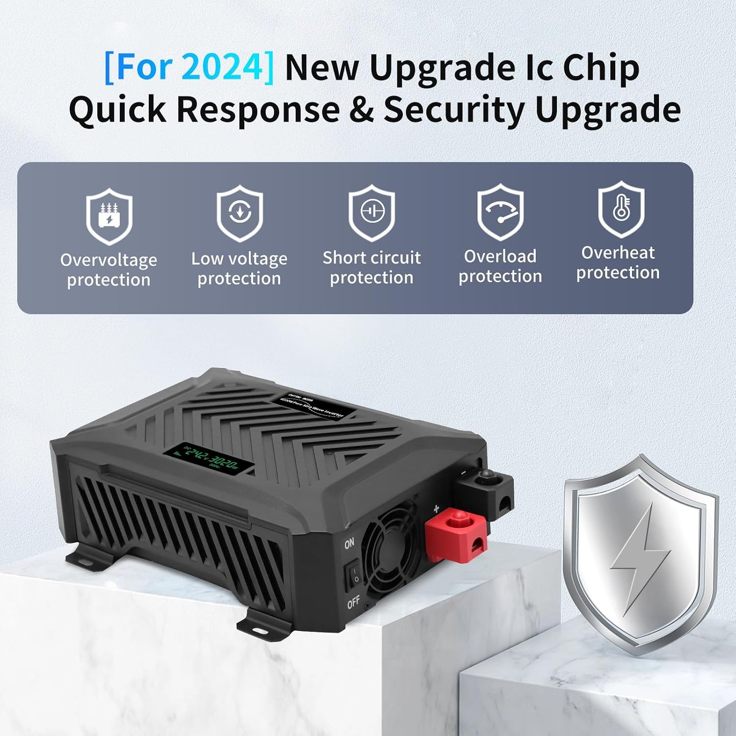 Zuivere Sinus Omvormer 12V/24V naar 230V | 1500W (12V) / 3000W (24V) continu | Piek 3000W/6000W | LCD | 2x EU stopcontact