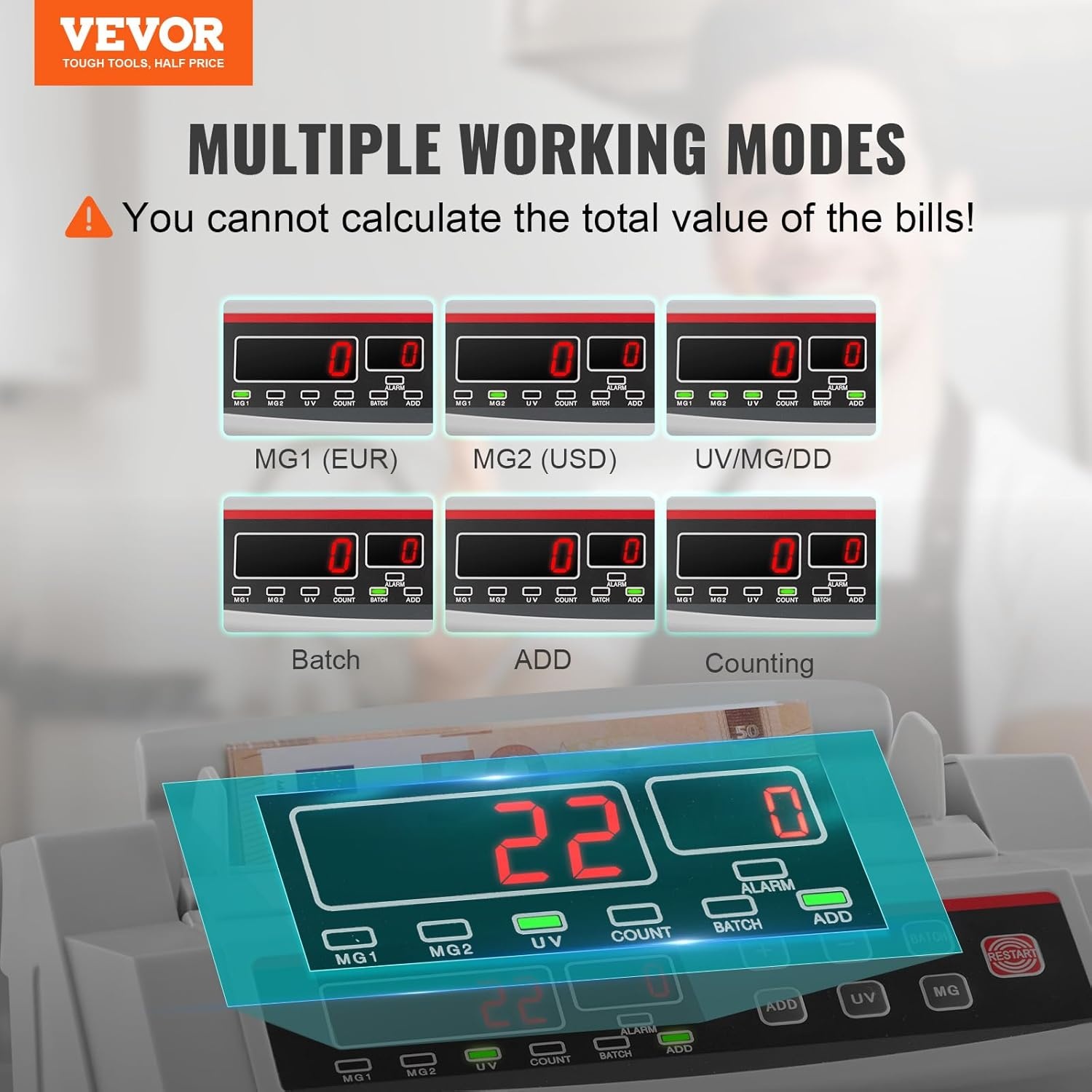 Professionele Bankbiljettenteller met UV/MG-detectie - 58% Korting