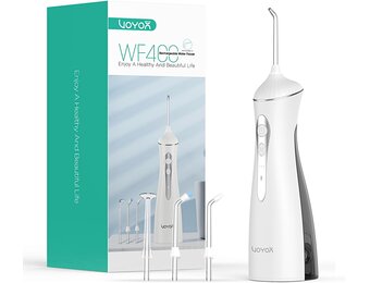 Draagbare Waterflosser WF400 VOYOR-HEALTH Grijs, Elektrische Monddouche met 3 standen en 4 opzetstukken