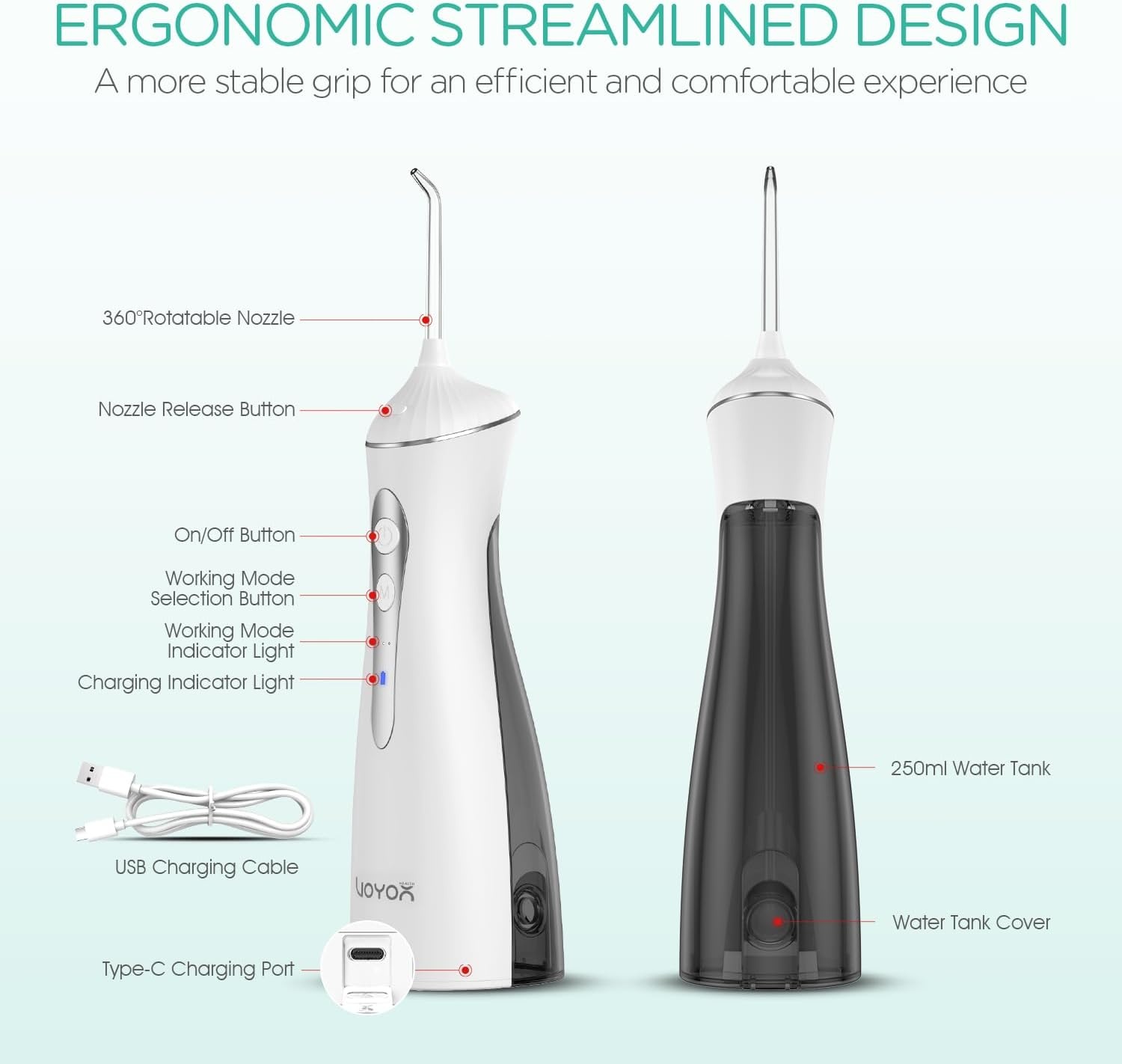 Draagbare Waterflosser WF400 Grijs | Elektrische Monddouche - 59% Korting