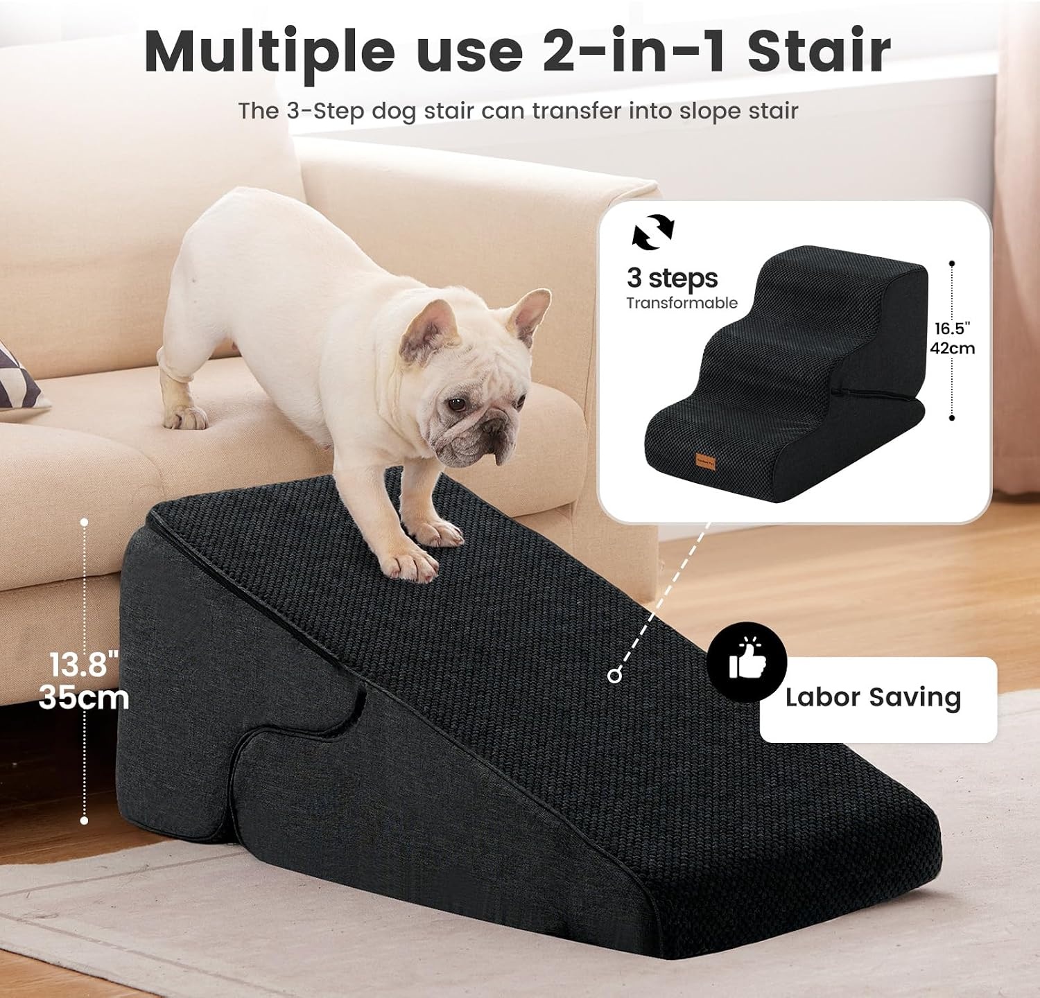 Gardner Pet Honden Trappetje 16.5" 2-in-1 Transformeerbaar 3-Treden Zwart