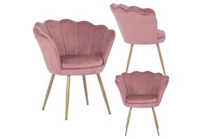 Roze Schelp Fauteuil - Velvet & Gouden Poten - 59% Korting