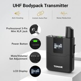 TONOR Draadloos Microfoon Systeem met UHF Headset/Lavalier, Bodypack, 4x 5-kanaals, 60M Bereik