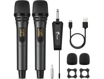 Draadloze Microfoon Tonor UHF Handheld Draadloze Dynamische Microfoon met Oplaadbare Ontvanger, Microfonos Inalambricos Professional voor Karaoke, Feest, Bruiloft, DJ, Speech, Kerk 200ft TW320 Grijs