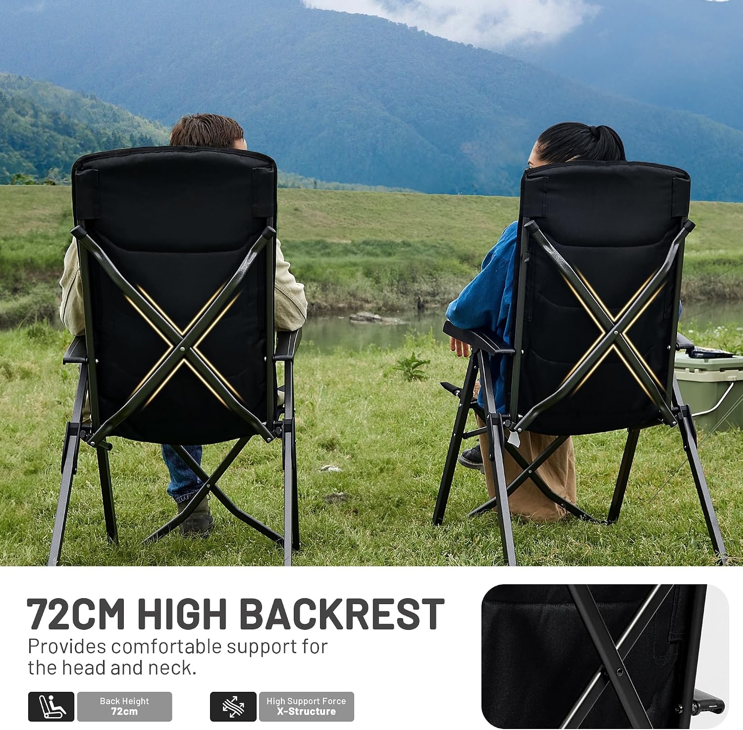 Opvouwbare Campingstoel - 150kg - Verstelbaar - Zwart - 34% Korting