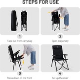 Opvouwbare Campingstoel - 150kg - Verstelbaar - Zwart - 34% Korting