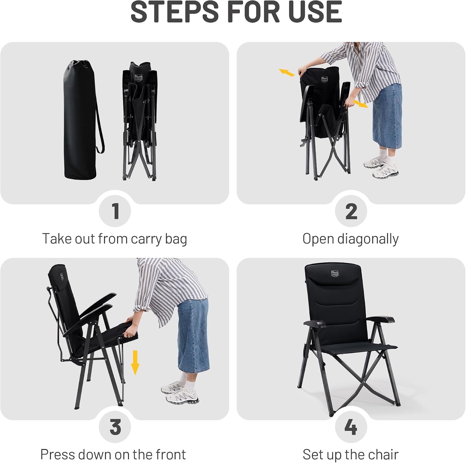 Opvouwbare Campingstoel - 150kg - Verstelbaar - Zwart - 34% Korting