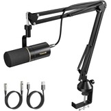 TONOR TD510+ Dynamische USB/XLR Microfoon Zwart met Boom Arm voor Podcast, Streaming en Opname