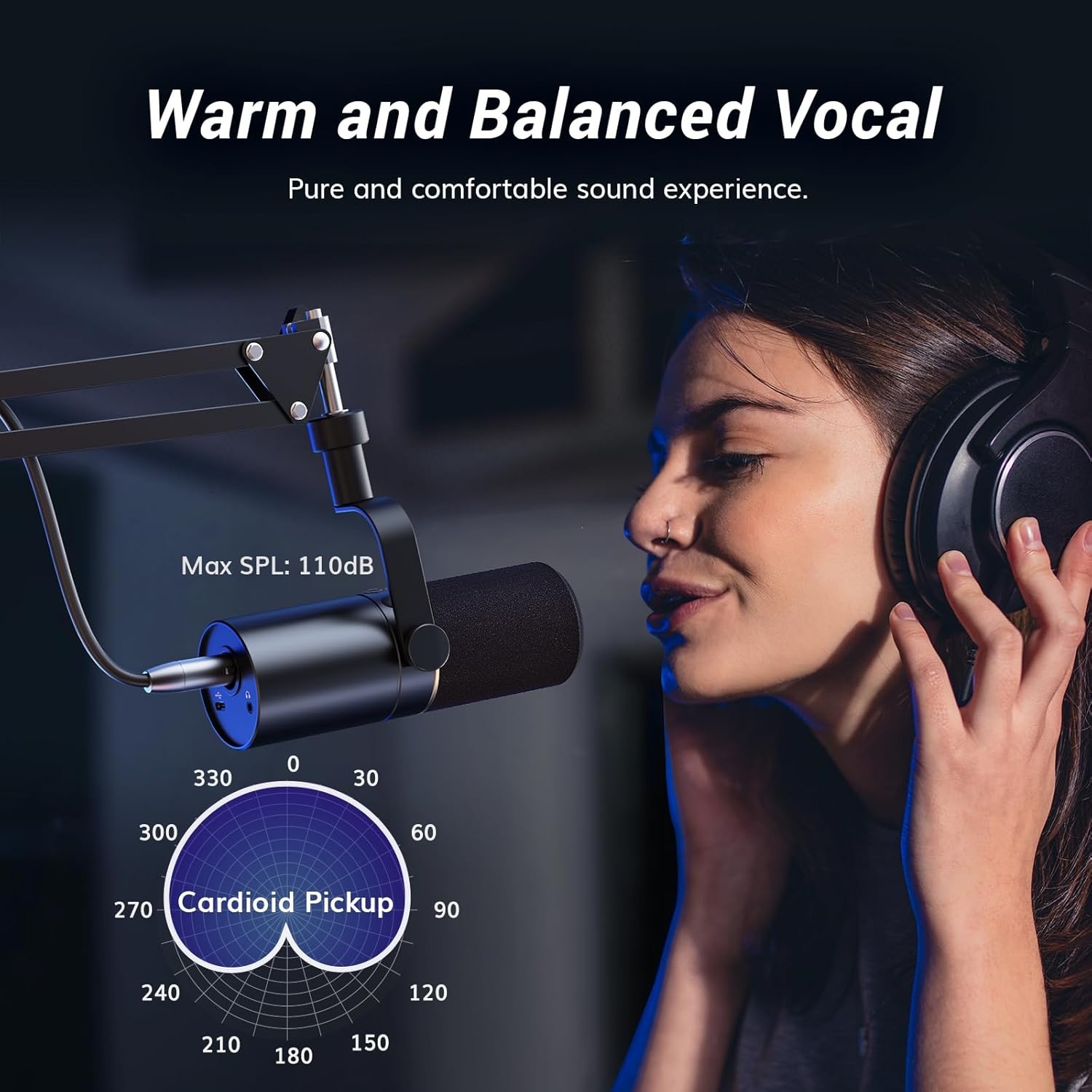 TONOR TD510+ Dynamische USB/XLR Microfoon Zwart met Boom Arm voor Podcast, Streaming en Opname
