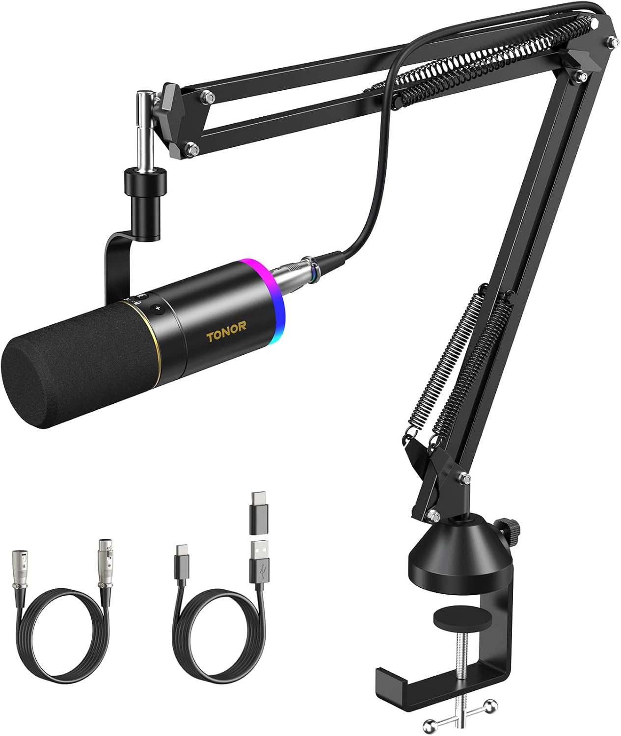 TONOR TD510+ Dynamische USB/XLR Microfoon Zwart met Boom Arm voor Podcast, Streaming en Opname