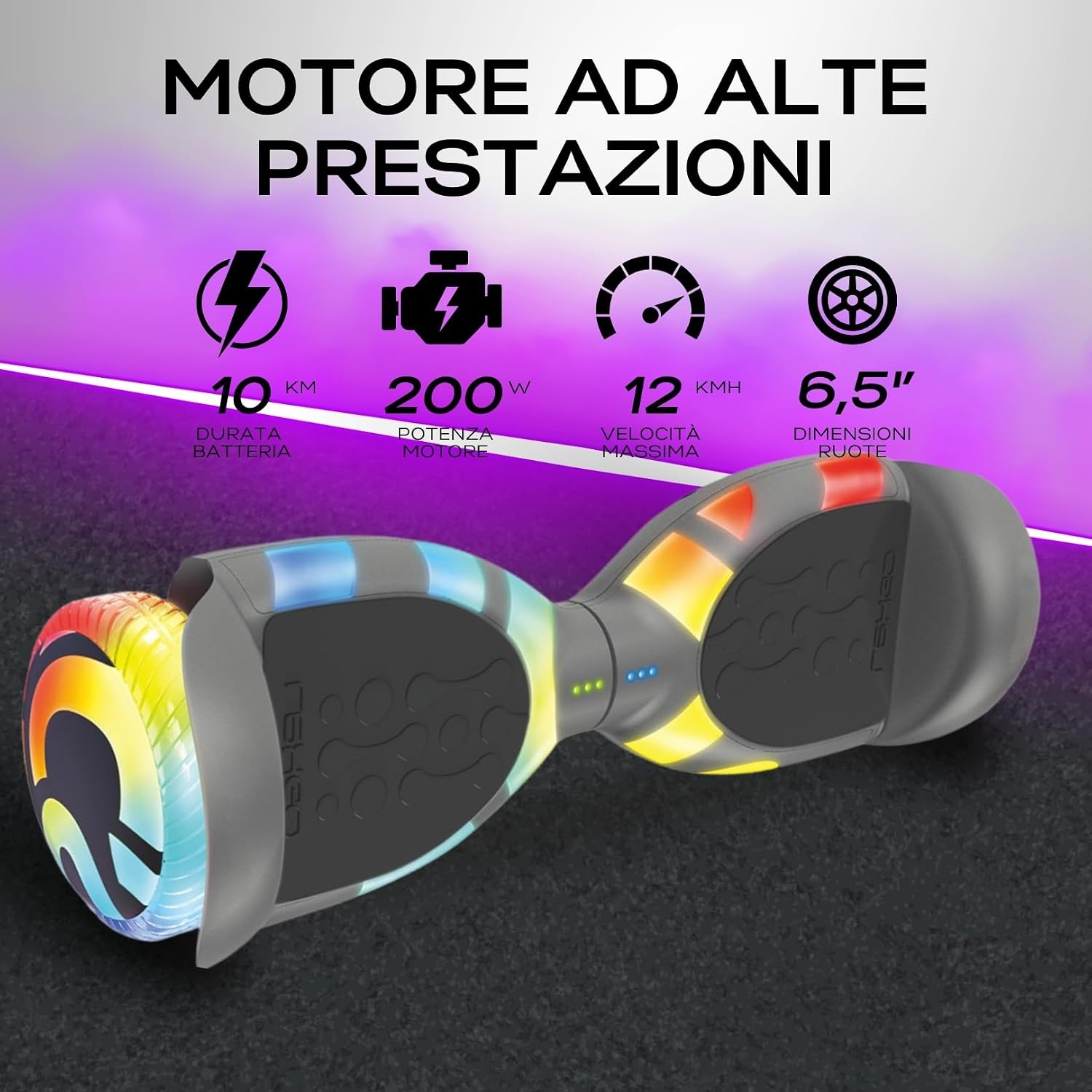 Lexgo Hoverboard Mirage Gry 6,5" met Stalen Frame en 2x 200W Motoren - Max 12 km/u, 10 km Actieradius