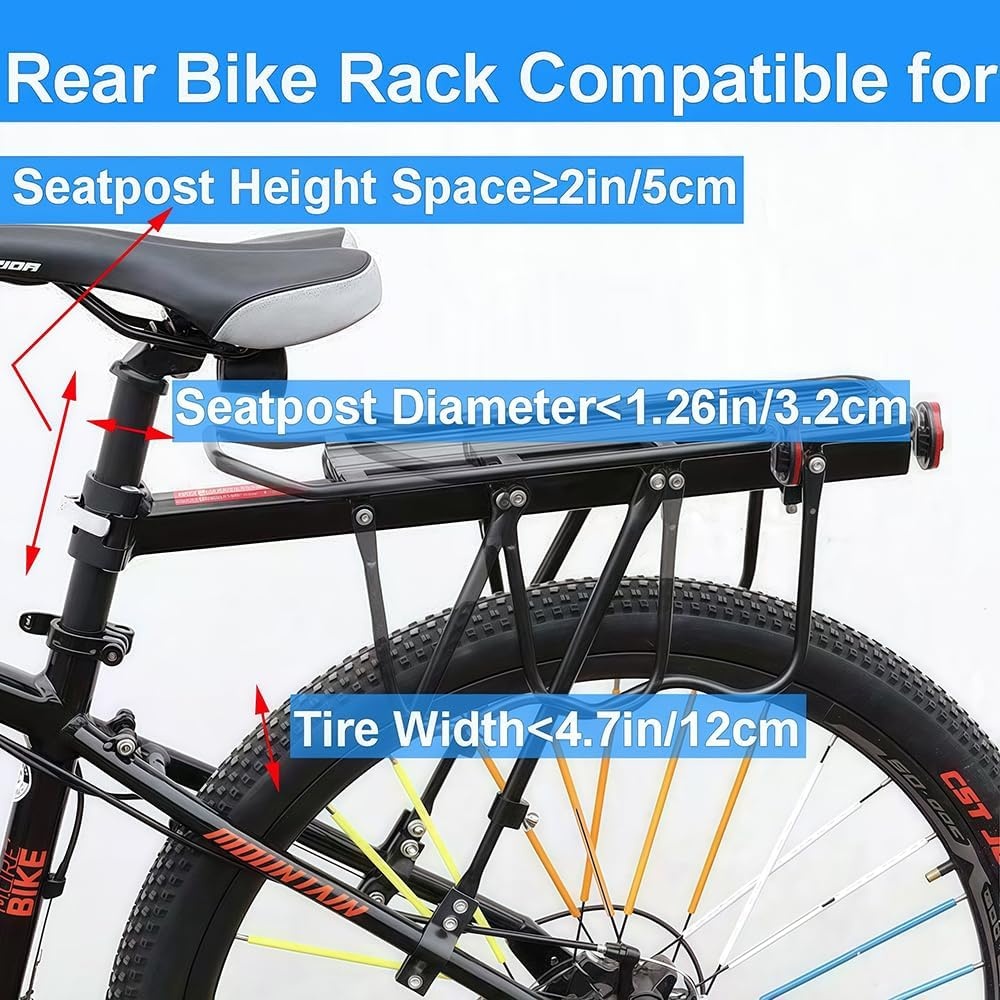 Achterste Bike Rack voor fiets, 110Lbs/50kgs capaciteit fiets bagagerek met reflecterende, verstelbare Quick Release Mountain Road fiets Cargo Rack