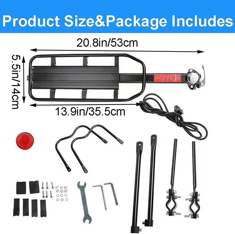 Achterste Bike Rack voor fiets, 110Lbs/50kgs capaciteit fiets bagagerek met reflecterende, verstelbare Quick Release Mountain Road fiets Cargo Rack