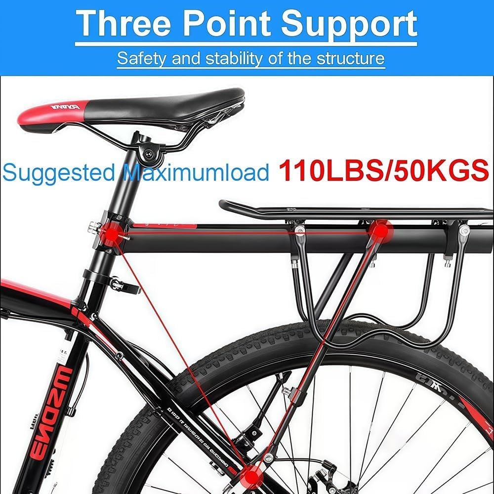 Achterste Bike Rack voor fiets, 110Lbs/50kgs capaciteit fiets bagagerek met reflecterende, verstelbare Quick Release Mountain Road fiets Cargo Rack