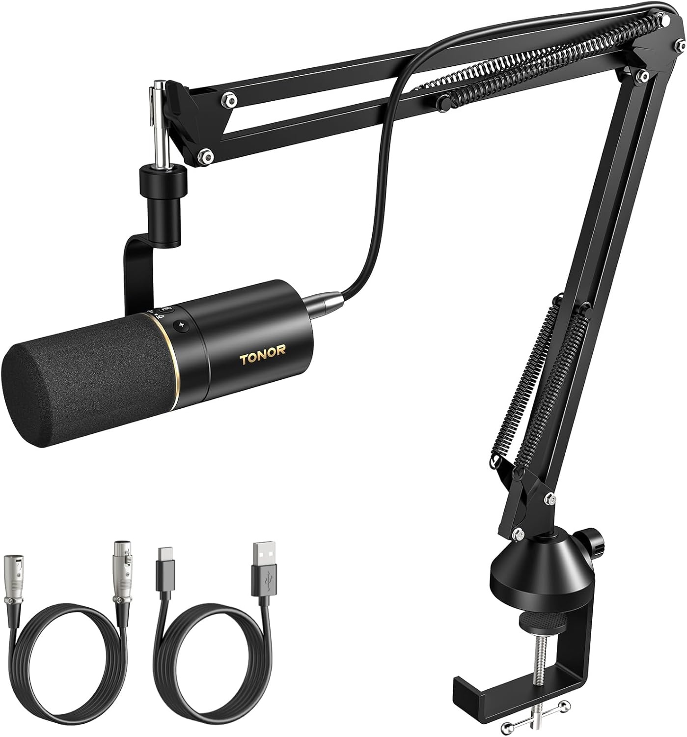 TONOR TD510+ Dynamische USB/XLR Microfoon Zwart met Boom Arm voor Podcast, Streaming en Opname