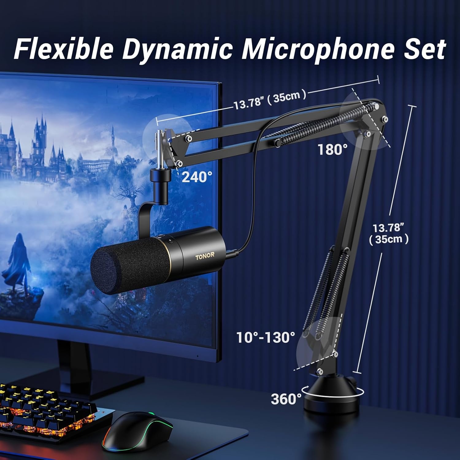 TONOR TD510+ Dynamische USB/XLR Microfoon Zwart met Boom Arm voor Podcast, Streaming en Opname
