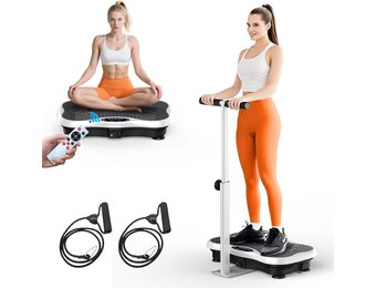 Trilplaat, trilplaat voor thuis, trilplaat met verstelbare armleuningen, afstandsbediening en spankabel, Vibro Shaper met bluetooth-luidspreker voor training van het hele lichaam
