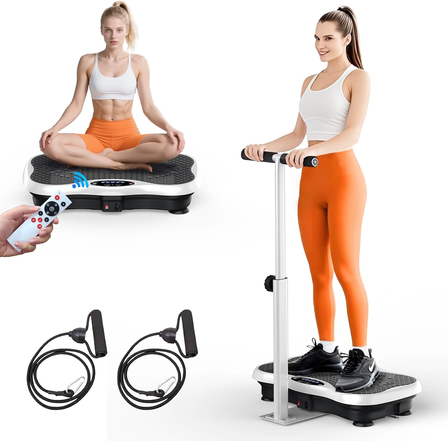 Trilplaat, trilplaat voor thuis, trilplaat met verstelbare armleuningen, afstandsbediening en spankabel, Vibro Shaper met bluetooth-luidspreker voor training van het hele lichaam