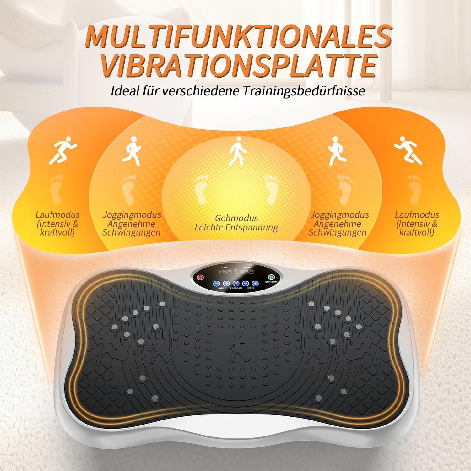 Trilplaat, trilplaat voor thuis, trilplaat met verstelbare armleuningen, afstandsbediening en spankabel, Vibro Shaper met bluetooth-luidspreker voor training van het hele lichaam