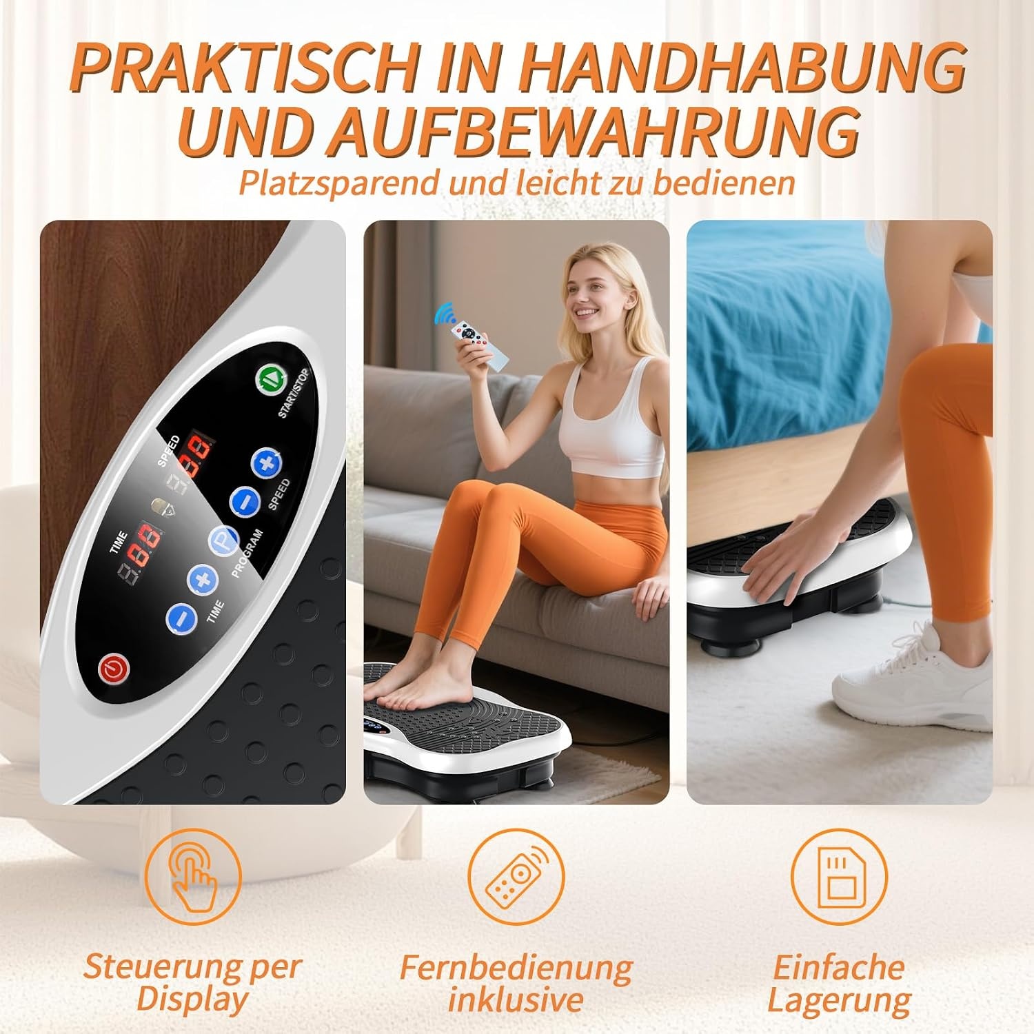 Trilplaat, trilplaat voor thuis, trilplaat met verstelbare armleuningen, afstandsbediening en spankabel, Vibro Shaper met bluetooth-luidspreker voor training van het hele lichaam