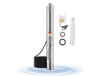 VEVOR Diepbronpomp, 550 W uitgangsvermogen, 65 l/min doorstroming, 85 m opvoerhoogte, met 20 m kabel, externe stuurkast, dompelpomp, voor industriële irrigatie en thuisgebruik, IP68