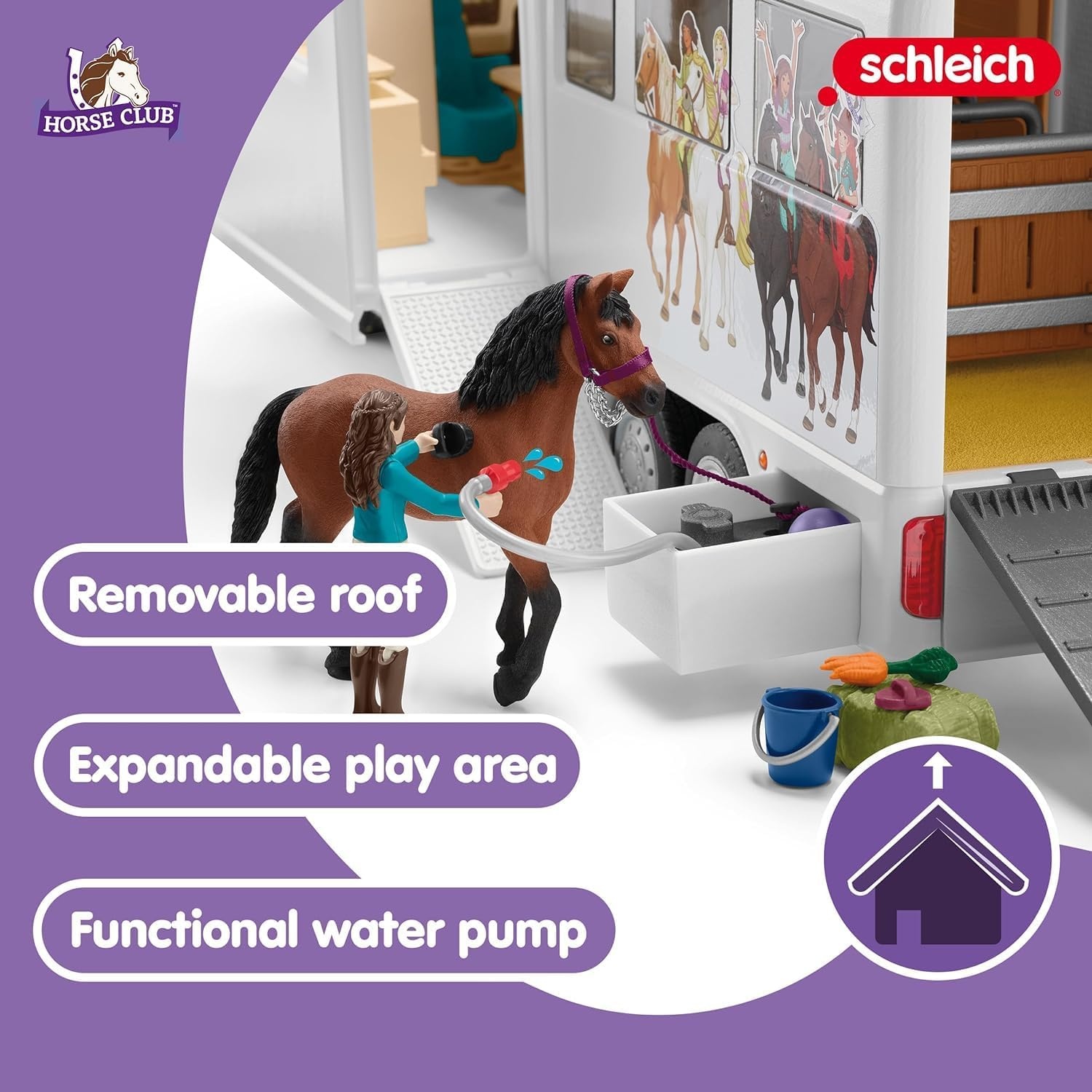 schleich HORSE CLUB | Paardenvrachtwagen 42619 | met paardenbox, 3 paarden, Lisa, haar ouders en accessoires | cadeau voor kinderen | speelgoed met paarden vanaf 5 jaar | set van 227 onderdelen