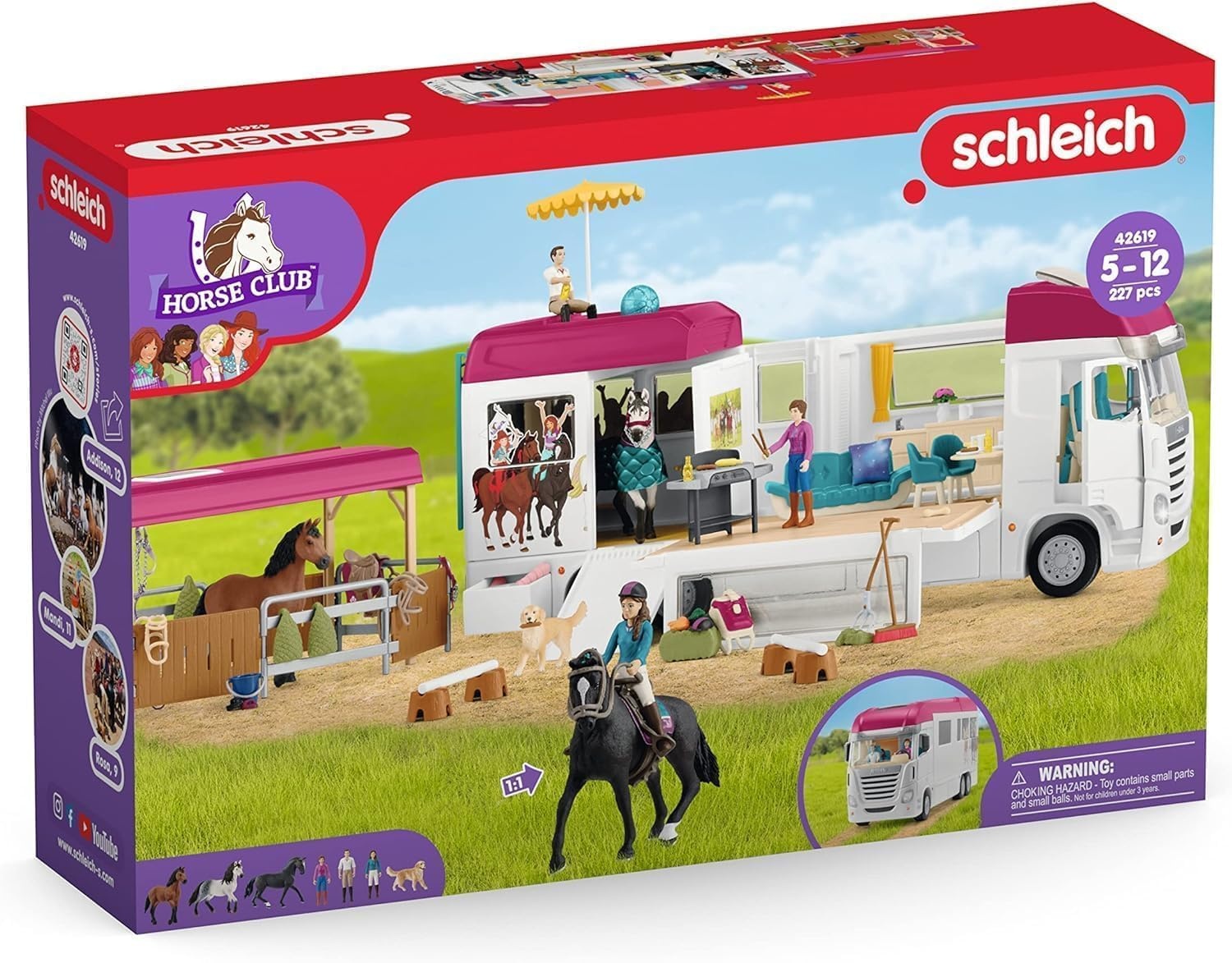 schleich HORSE CLUB | Paardenvrachtwagen 42619 | met paardenbox, 3 paarden, Lisa, haar ouders en accessoires | cadeau voor kinderen | speelgoed met paarden vanaf 5 jaar | set van 227 onderdelen